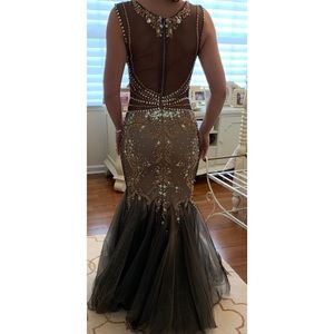 Champagne Dress with Black Tool Overlay